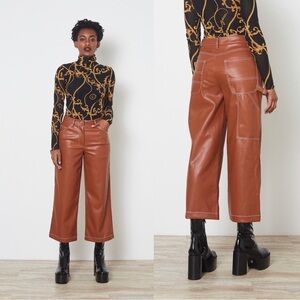 Staud NWOT Cropped Domino Vegan Leather Wide Leg Pant in Whiskey Size 0